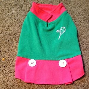 Green and Pink Dog Sweater with Tennis Design